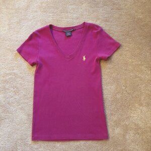 Ralph Lauren Sport Size S Burgundy V Neck Short Sleeve Cotton Top